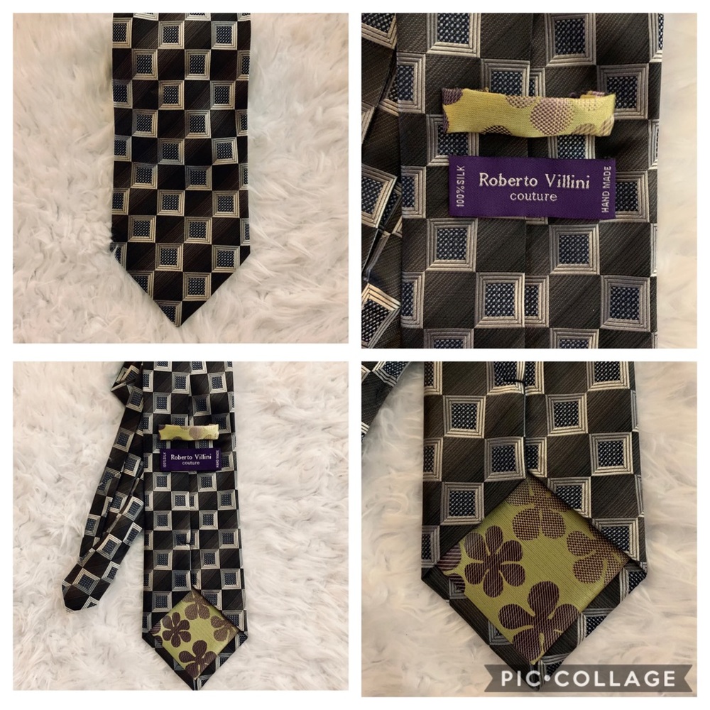 Roberto Villini Couture Silk Gray/Silver/Blue Tie